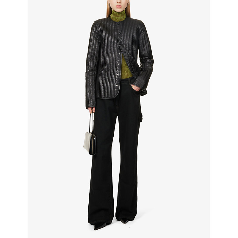 Shop Saks Potts Women's Black Salma Croc-embossed Coin-purse Wide-leg Jeans