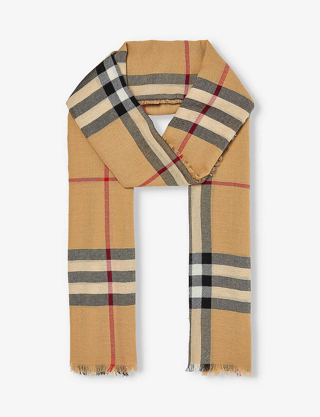 Burberry Womens Archive Beige Checked Fringed-trim Wool Scarf