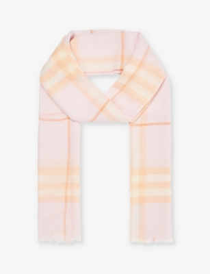 BURBERRY: Checked fringed-trim wool scarf