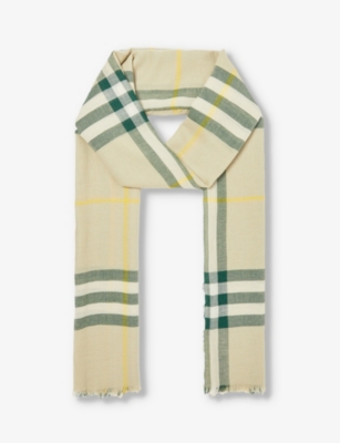 BURBERRY: Checked fringed-trim wool scarf