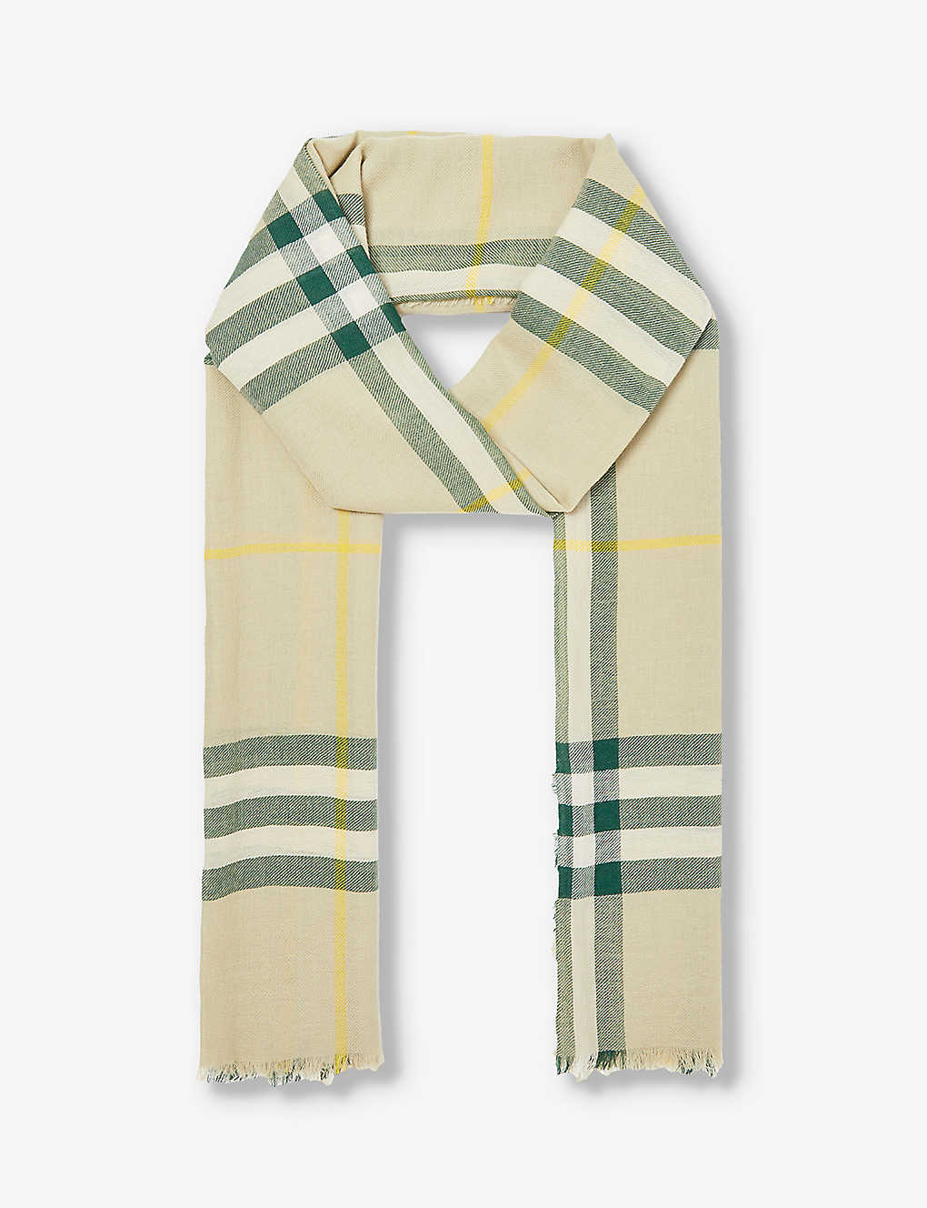 Burberry Womens Hunter Checked Fringed-trim Wool Scarf