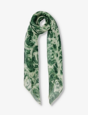 BURBERRY: Rose-pattern semi-sheer silk scarf