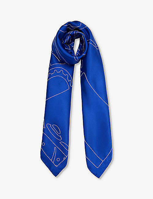 BURBERRY: Contrast-stitching square silk scarf