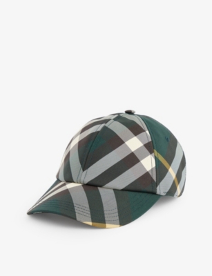 Burberry Womens Ivy Check-pattern Curved-hem Twill Hat In Green