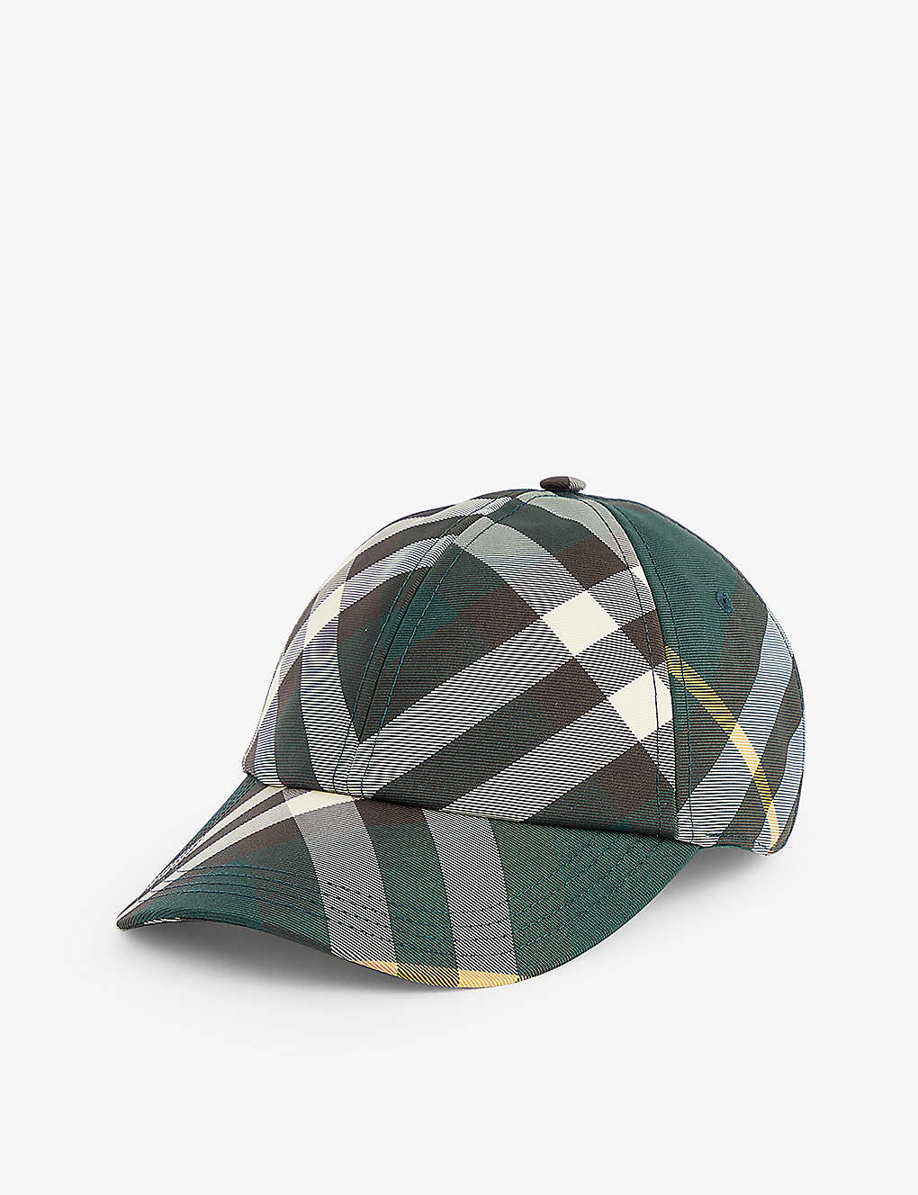 Burberry Womens Ivy Check-pattern Curved-hem Twill Hat In Green