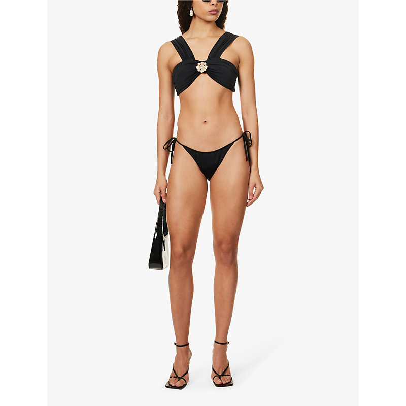 Shop Self-portrait Women's Black Tie-side High-leg Bikini Bottoms