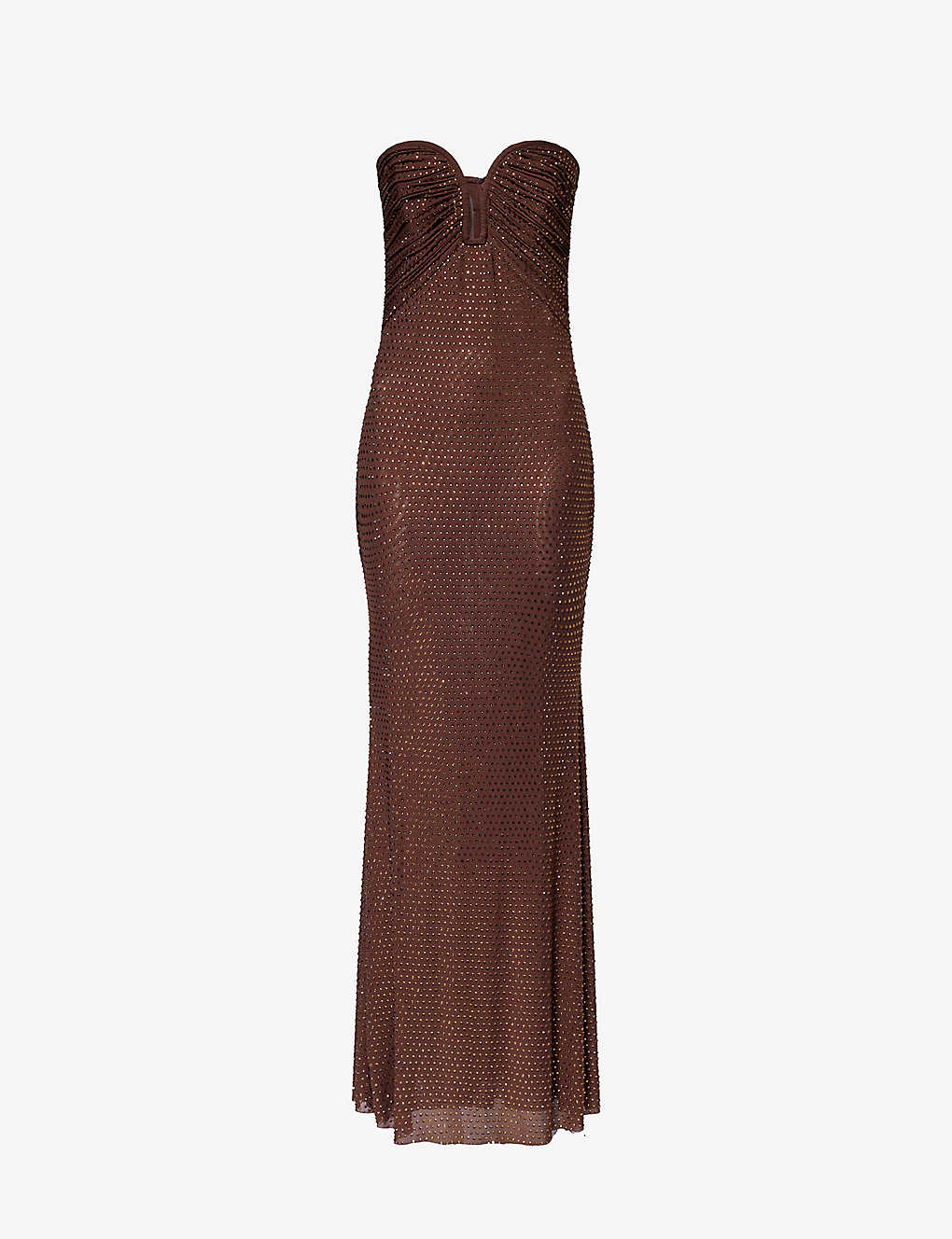 Shop Self-portrait Strapless Rhinestone-embellished Stretch-woven Maxi Dress In Brown