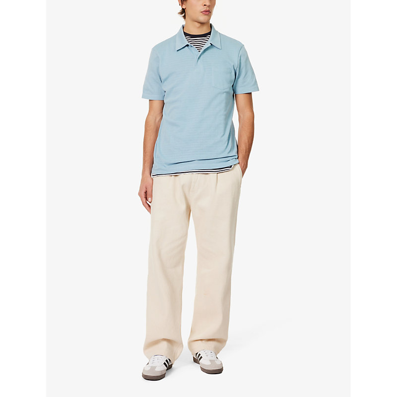 Shop Sunspel Mens Sky Blue24 Riviera Patch-pocket Cotton Polo Shirt