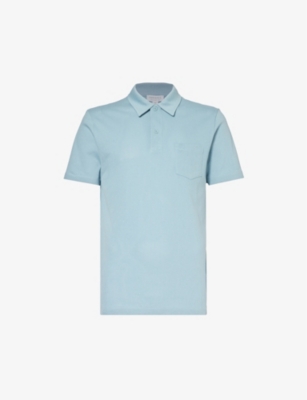 Shop Sunspel Mens Sky Blue24 Riviera Patch-pocket Cotton Polo Shirt