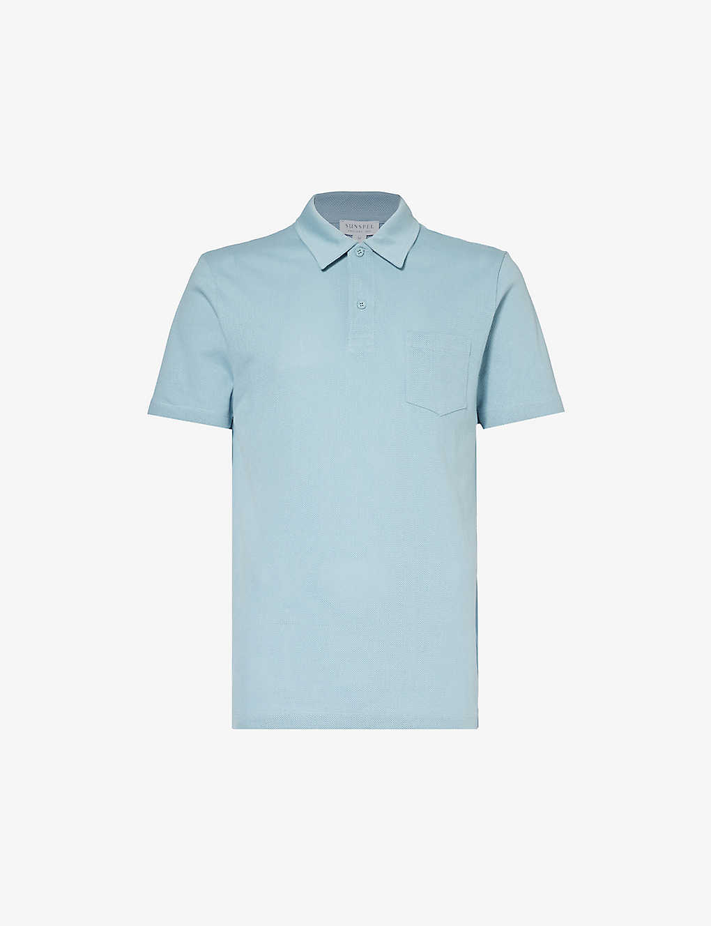 Shop Sunspel Mens Sky Blue24 Riviera Patch-pocket Cotton Polo Shirt