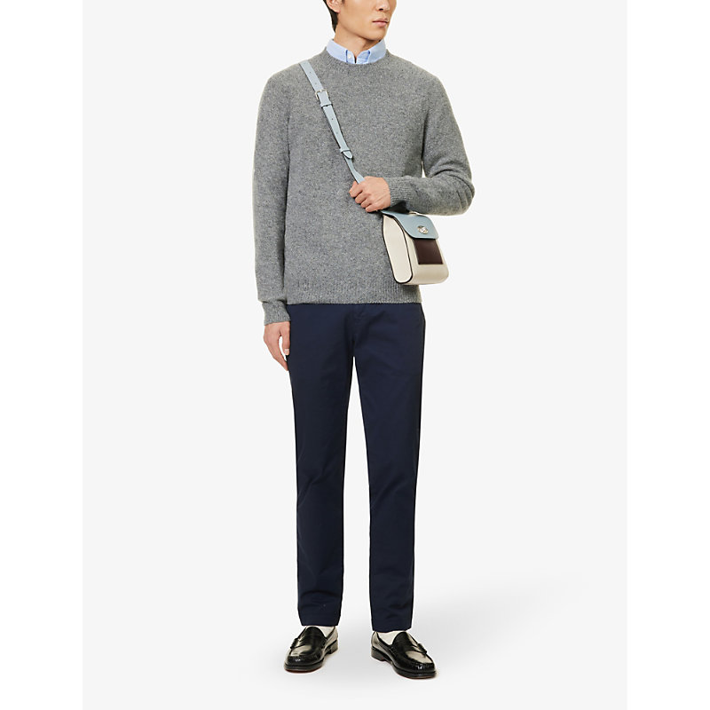 Shop Sunspel Men's Mid Grey Melange Regular-fit Ribbed-trims Wool-knit Jumper