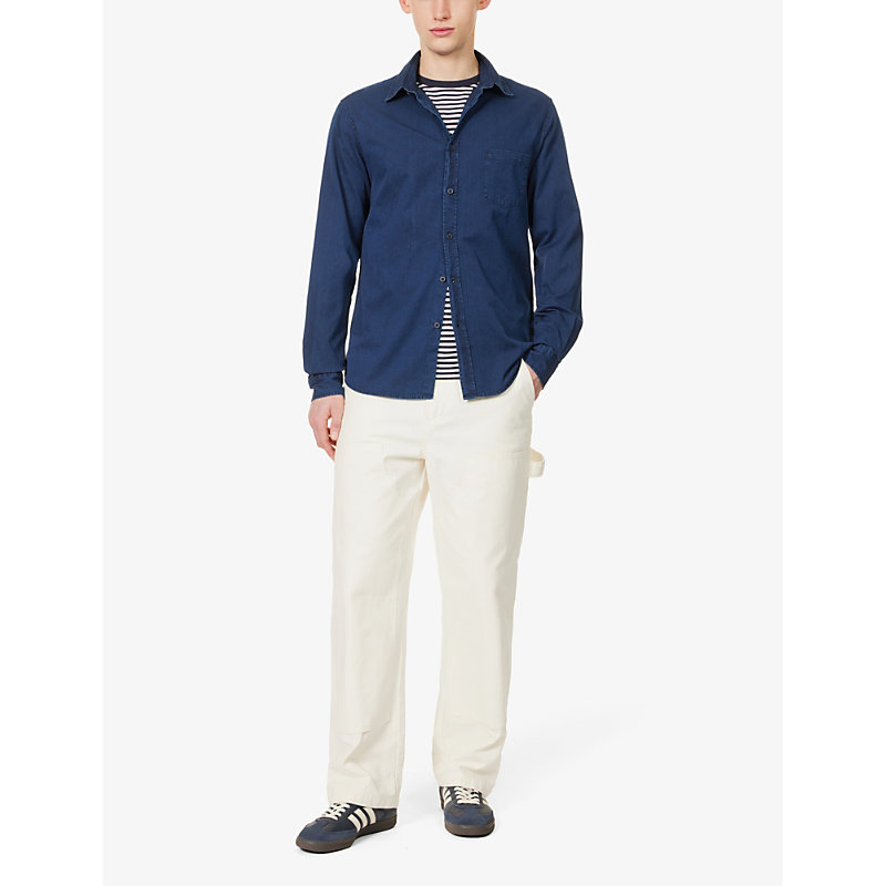 Shop Sunspel Men's Indigo Regular-fit Button-down Collar Cotton Shirt
