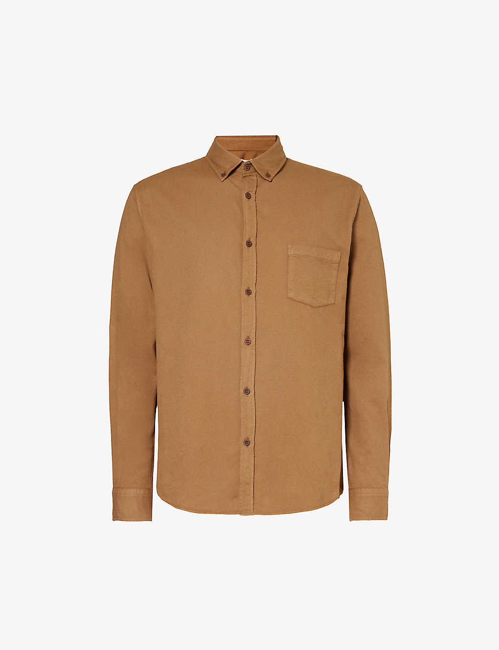 Sunspel Mens Dark Camel24 Flannel Pleated-cuffs Regular-fit Cotton Shirt In Brown