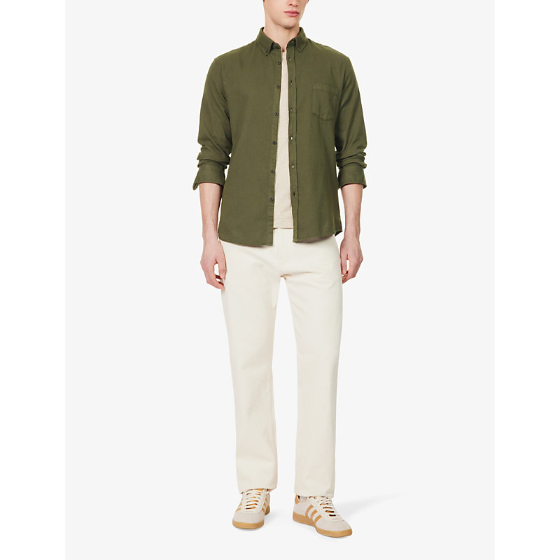 Shop Sunspel Men's Dark Olive24 Flannel Regular-fit Cotton Shirt In Green