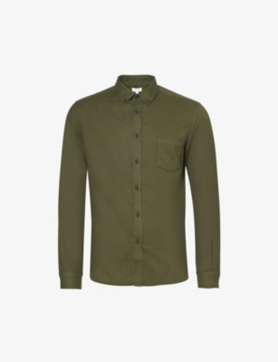 Sunspel Mens Dark Olive24 Flannel Regular-fit Cotton Shirt In Green