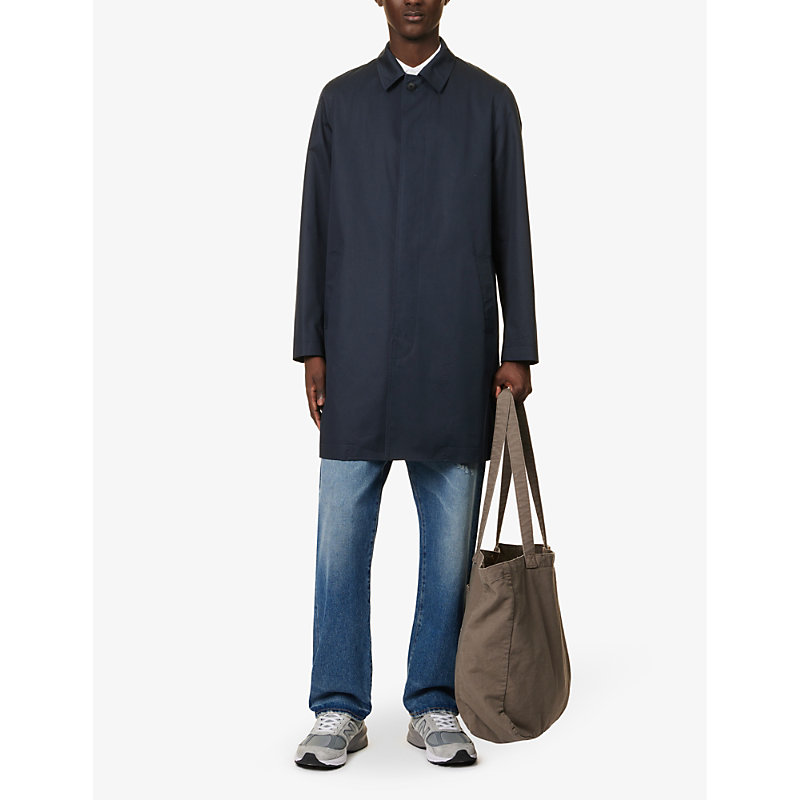 Shop Sunspel Men's Navy Long-sleeved Collared Regular-fit Cotton Jacket