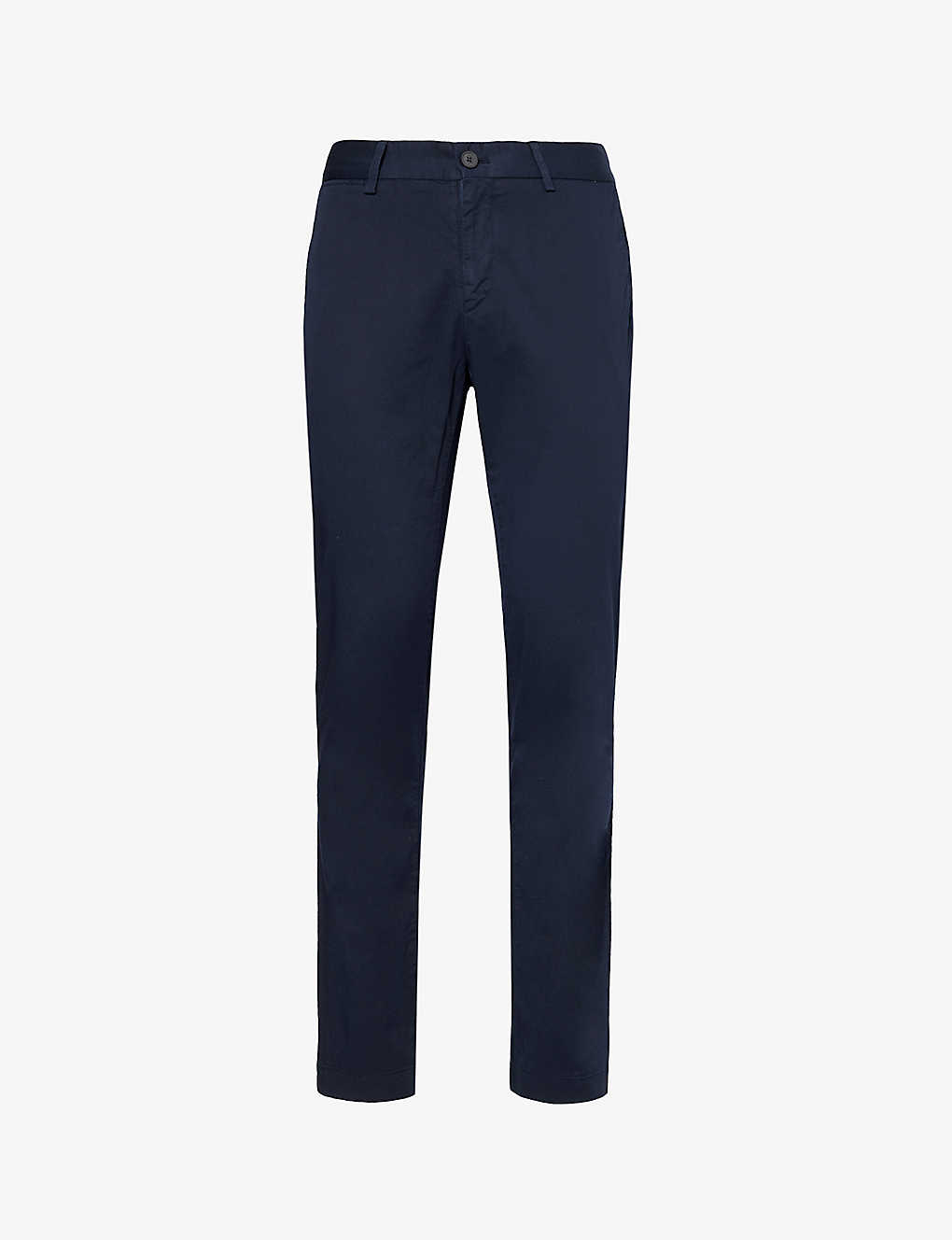Sunspel Mens Navy Tapered-leg Regular-fit Stretch-cotton Trousers