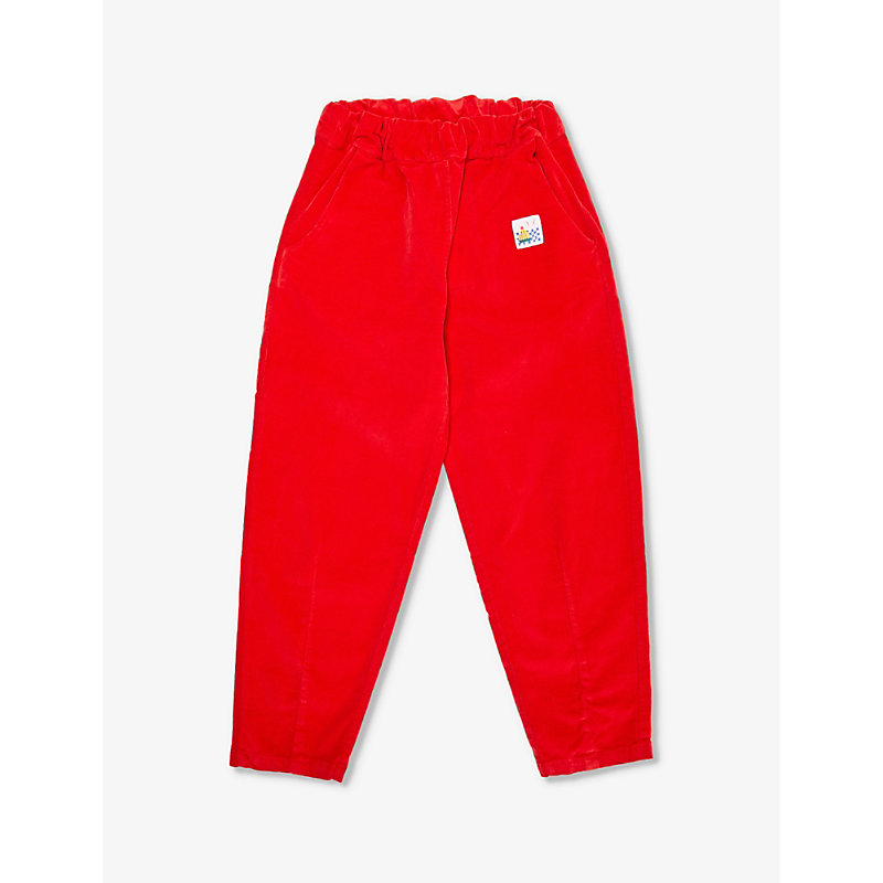 Bobo Choses Girls Red Kids Brand-patch Tapered-leg Stretch-cotton Trousers 4-13 Years