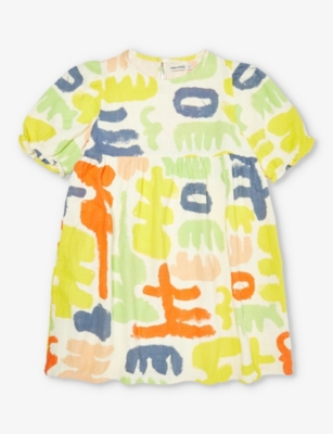 Bobo Choses Girls Offwhite Kids Carnival Abstract-pattern Cotton Dress 4-13 Years