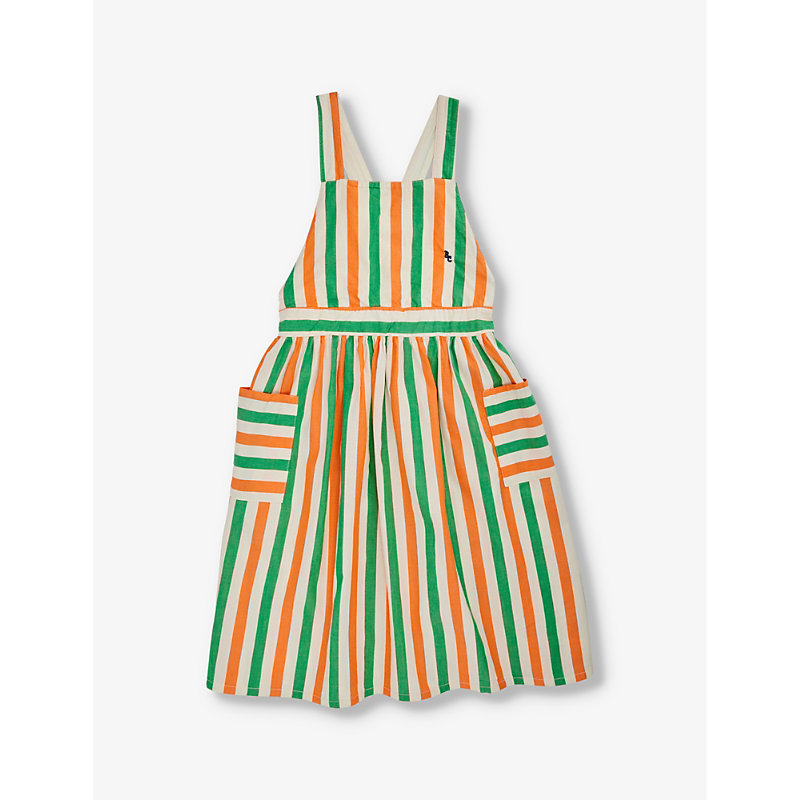 Shop Bobo Choses Stripe-print Sleeveless Cotton Dress 4-13 Years In Offwhite