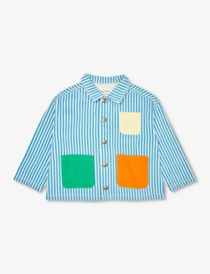 BOBO CHOSES Striped patch-pocket denim jacket 4-13 years