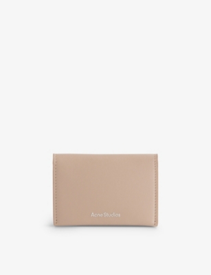Acne Studios Taupe Beige Foil-branded Six-slot Leather Card Holder In Taupe Beige