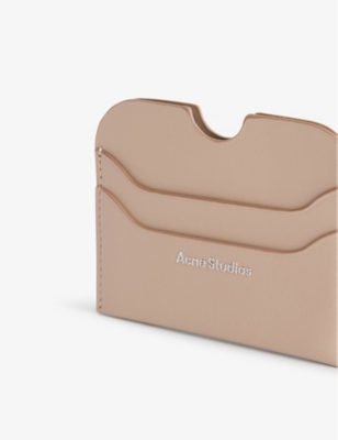 Shop Acne Studios Branded Leather Card Holder In Taupe Beige