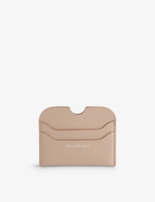 Shop Acne Studios Branded Leather Card Holder In Taupe Beige
