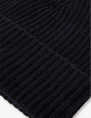 Shop Johnstons Womens Black Ribbed-knit Folded-brim Cashmere Beanie Hat