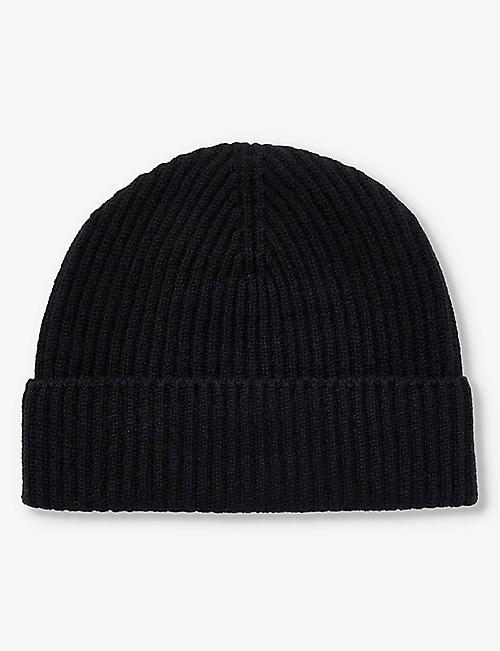 JOHNSTONS: Ribbed-knit folded-brim cashmere beanie hat
