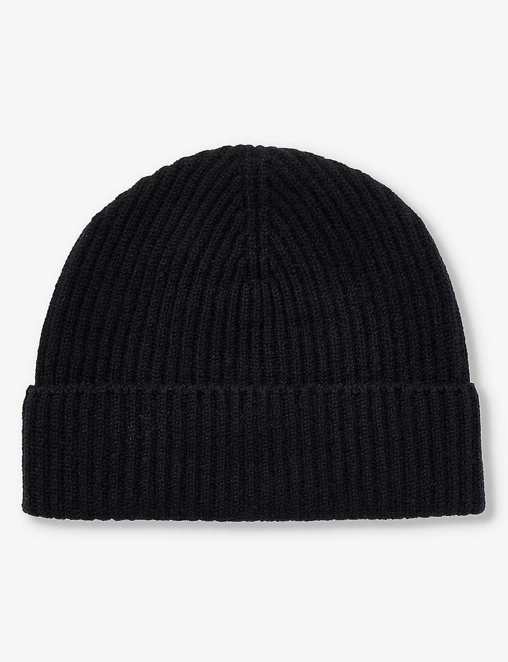Johnstons Womens Black Ribbed-knit Folded-brim Cashmere Beanie Hat