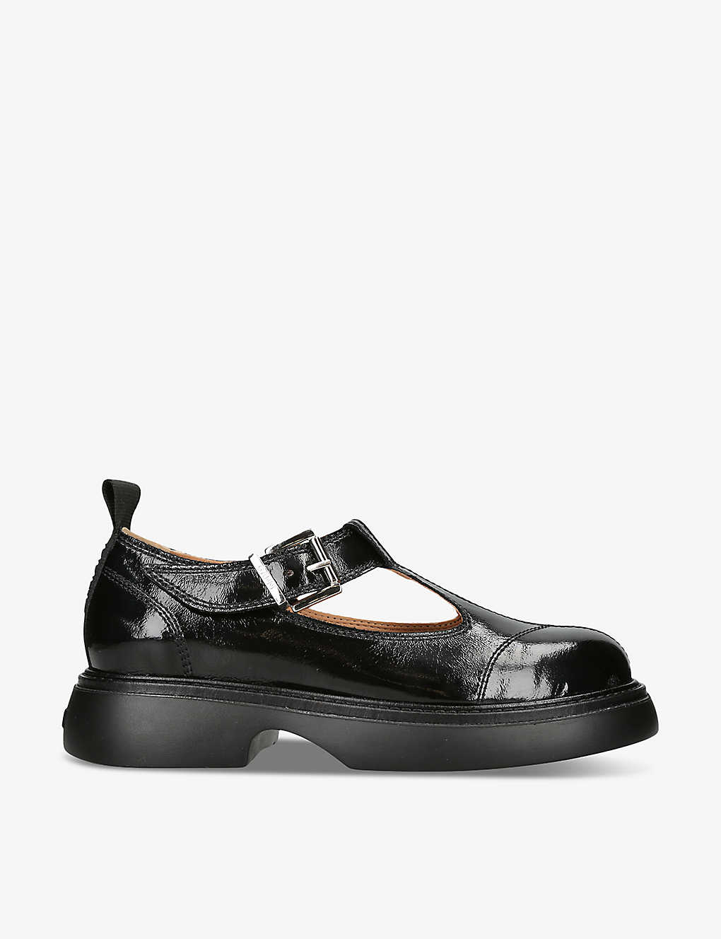 Shop Ganni Cut-out Leather Mary Jane Shoes In Black