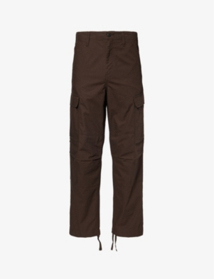 Carhartt Wip Mens Tobacco Cargo Slip-pocket Regular-fit Straight-leg Cotton Trousers