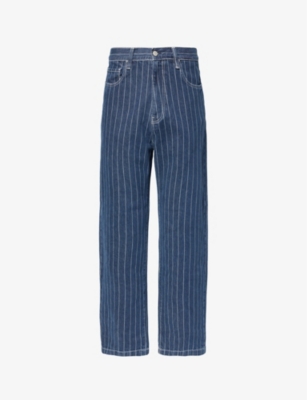 Carhartt Orlean Pin-striped Wide-leg Relaxed-fit Jeans In Blue / White