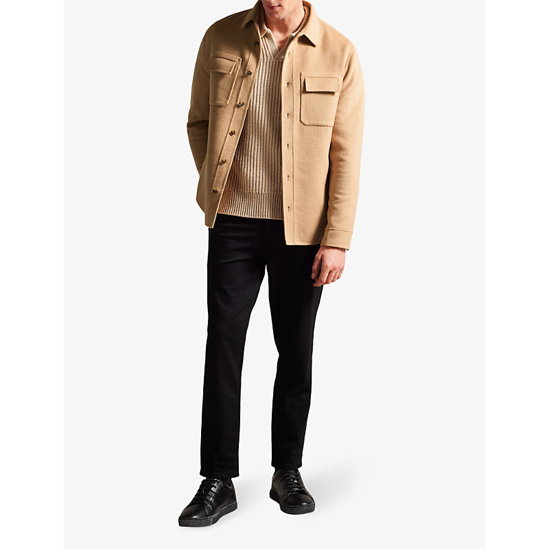 Shop Ted Baker Dalch Flap-pocket Wool-blend Overshirt In Tan