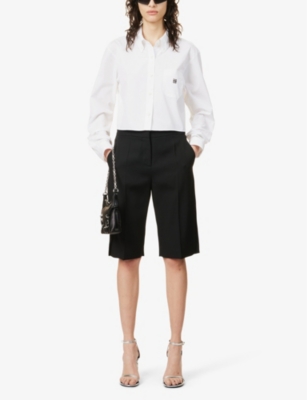Shop Givenchy Women's Black Straight-leg Mid-rise Wool Shorts