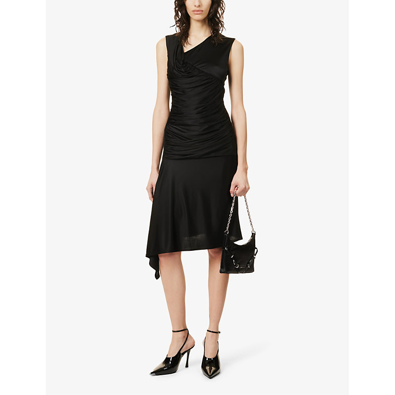 Shop Givenchy Sleeveless Draped-front Woven Midi Dress In Black
