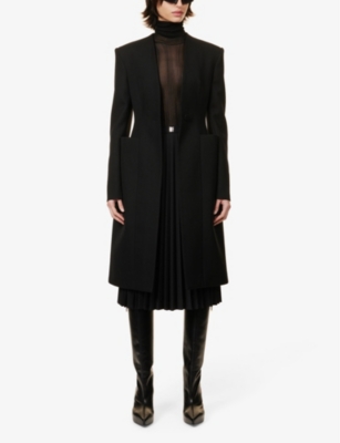 Shop Givenchy Women's Black Padded-shoulder Slim-fit Wool Coat