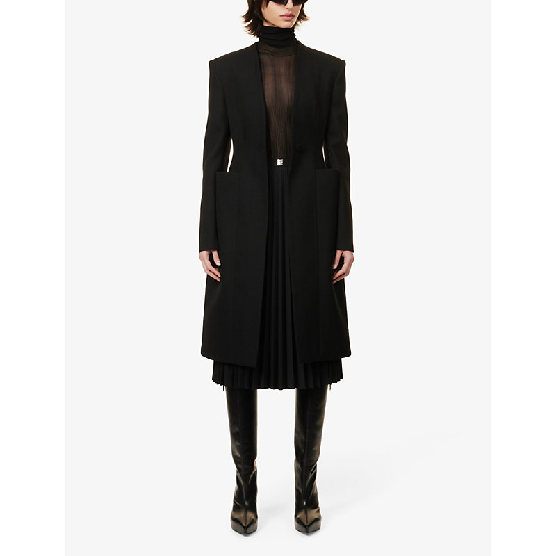 Shop Givenchy Women's Black Padded-shoulder Slim-fit Wool Coat