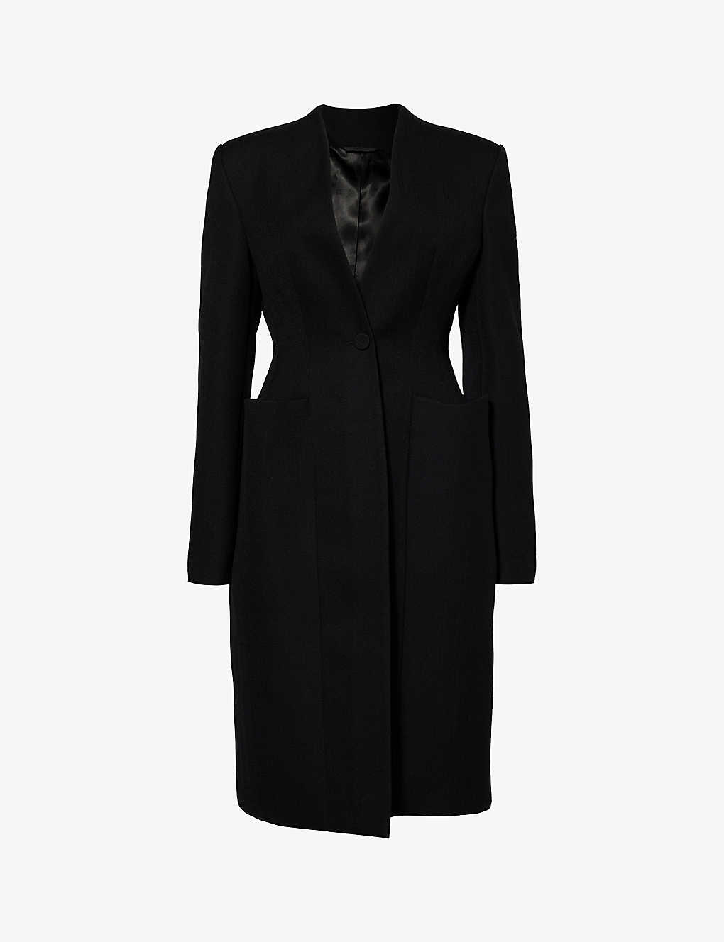 Givenchy Womens Black Padded-shoulder Slim-fit Wool Coat