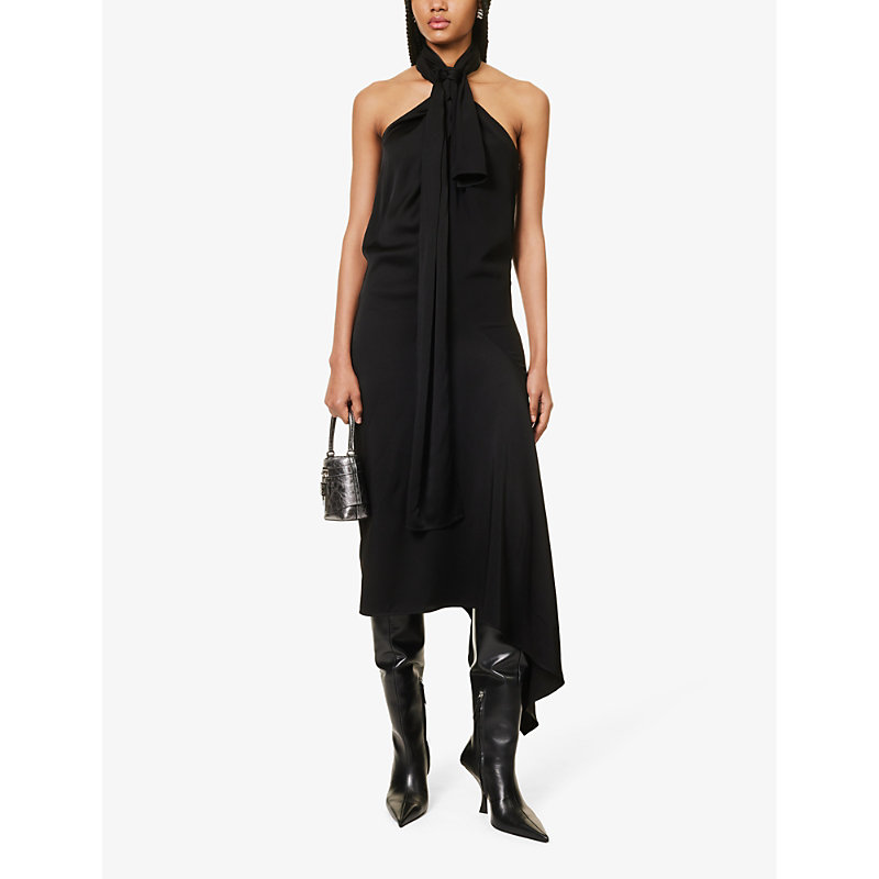 Shop Givenchy Lavaliere Halterneck Woven Midi Dress In Black