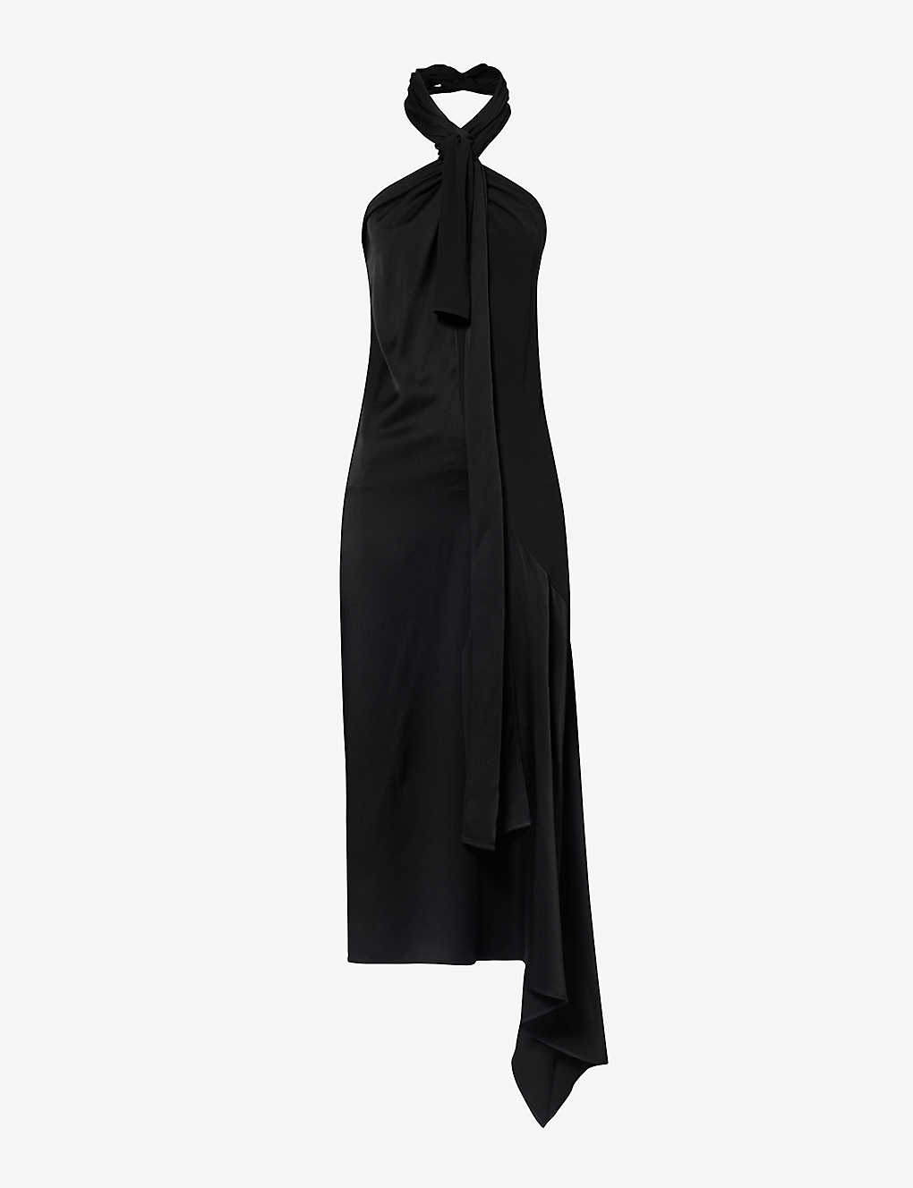 Givenchy Womens Black Lavaliere Halterneck Woven Midi Dress