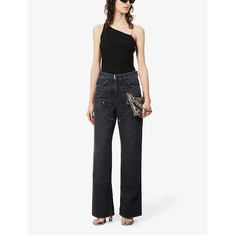 Shop Givenchy Women's Faded Black Faded-wash Wide-leg Mid-rise Jeans