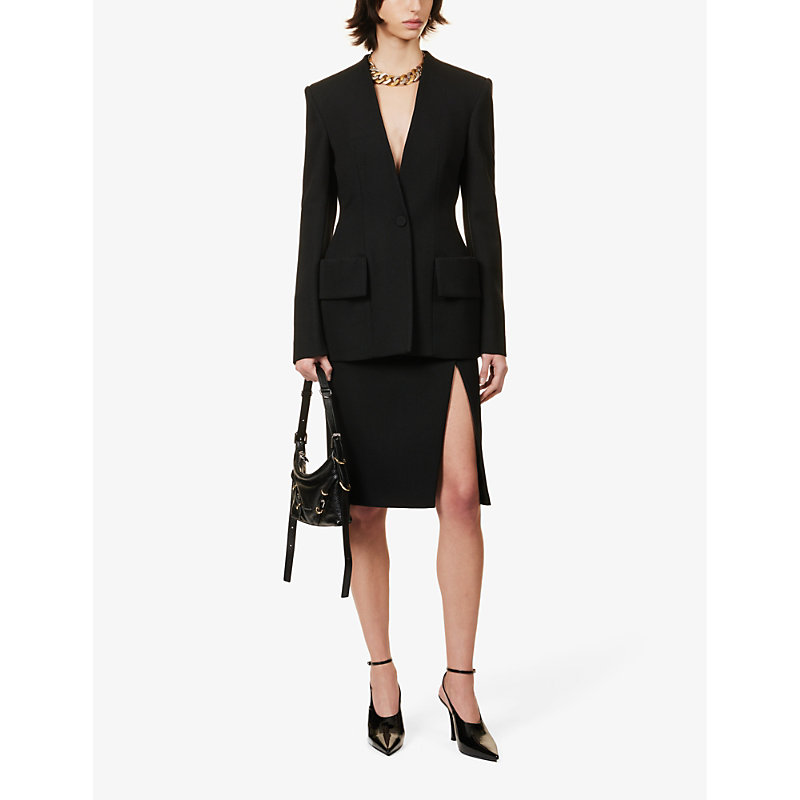 Shop Givenchy Women's Black Contrast-panel Wool-blend Mini Skirt