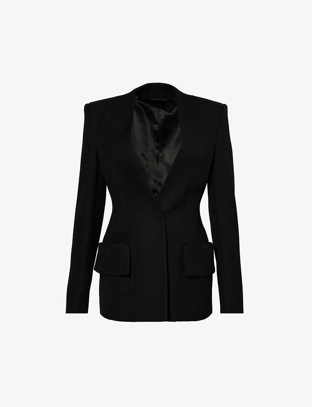 Shop Givenchy Women's Black Padded-shoulder Slim-fit Wool Jacket