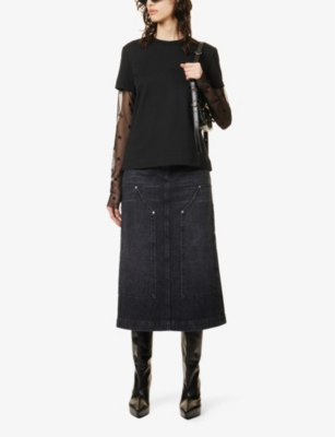 Shop Givenchy Women's Faded Black Faded-wash Mid-rise Denim Maxi Skirt