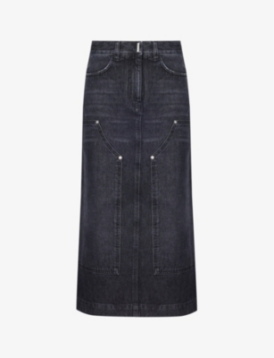 GIVENCHY: Faded-wash mid-rise denim maxi skirt