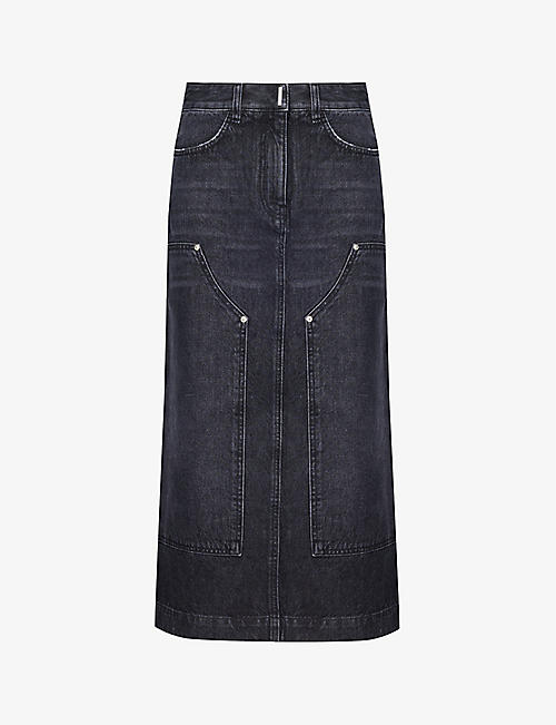 GIVENCHY: Faded-wash mid-rise denim maxi skirt