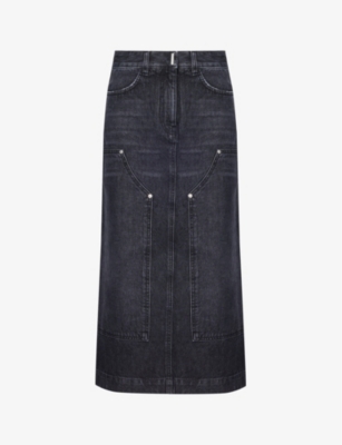 Givenchy Womens Faded Black Faded-wash Mid-rise Denim Maxi Skirt In Black