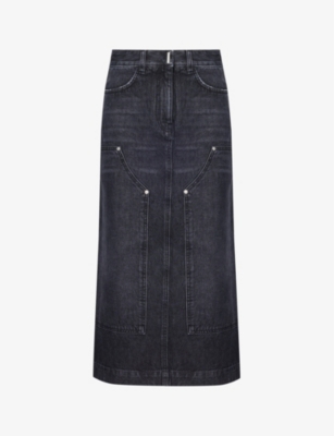 Shop Givenchy Women's Faded Black Faded-wash Mid-rise Denim Maxi Skirt